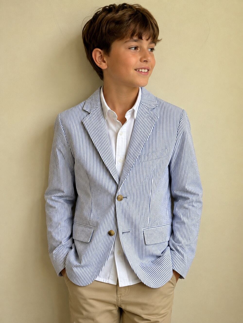 Janie & Jack Seersucker Striped Single Breasted Blazer Blue White Women's 14